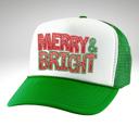  Christmas Trucker Hat, Merry and Bright, Green and White