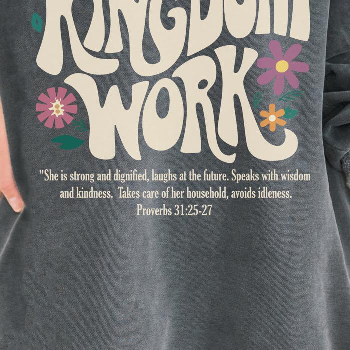 Motherhood is Kingdom Work, Pepper Gray Comfort Colors Sweatshirt, Retro Vibe Fall Sweatshirt