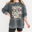 Small Motherhood is Kingdom Work, Pepper Gray Comfort Colors Sweatshirt, Retro Vibe Fall Sweatshirt