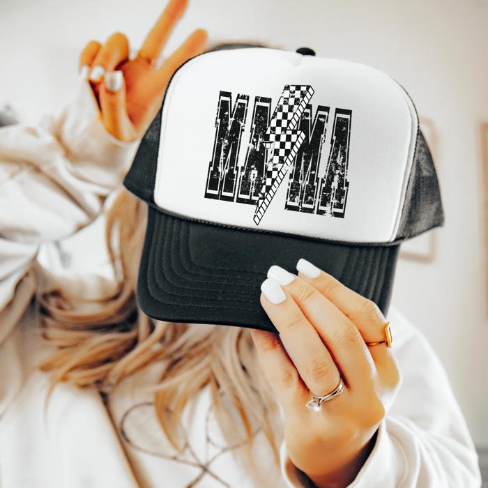 MAMA Checkered Lighening Strike Retro  Rope Trucker Hat