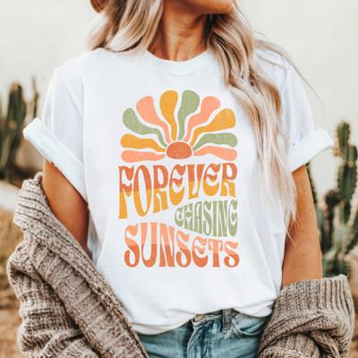 Forever Chasing Sunsets Retro T-Shirts, White