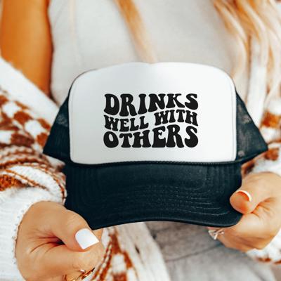 Drinks Well With Others, Black and White Retro Trucker Hat