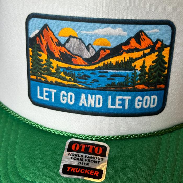 Mountain Scene Trucker Hat, Faith Cap, Let Go and Let God