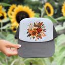  Vibrant Boho Floral Rope Trucker Hat, Gray and White Hat