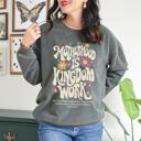 Small Motherhood is Kingdom Work, Pepper Gray Comfort Colors Sweatshirt, Retro Vibe Fall Sweatshirt
