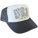  Americana Fourth of July Navy Trucker Hat, Faux Embroidery, USA
