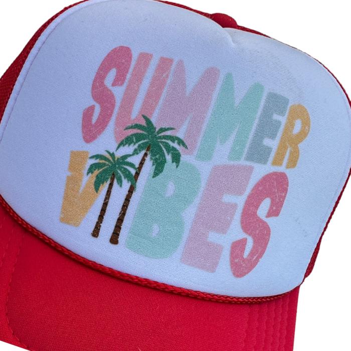 Summers Vibes Trucker Hat, Red Trucker Hat, Pastel Graphic, Retro  Hat for Summer Vacation Pool Days