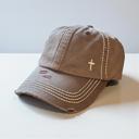 Brown Ivory Mini Embroidered Cross Distressed Cap, Choose Hat Color