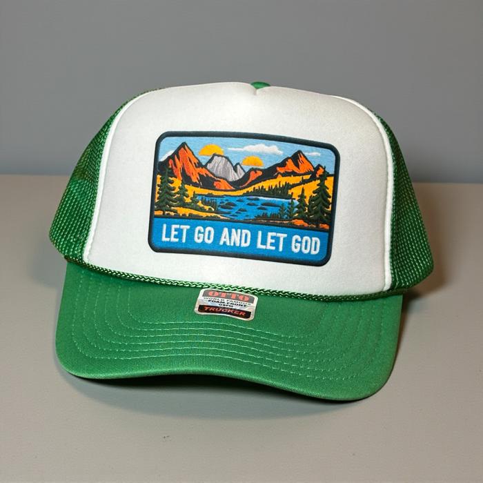 Mountain Scene Trucker Hat, Faith Cap, Let Go and Let God