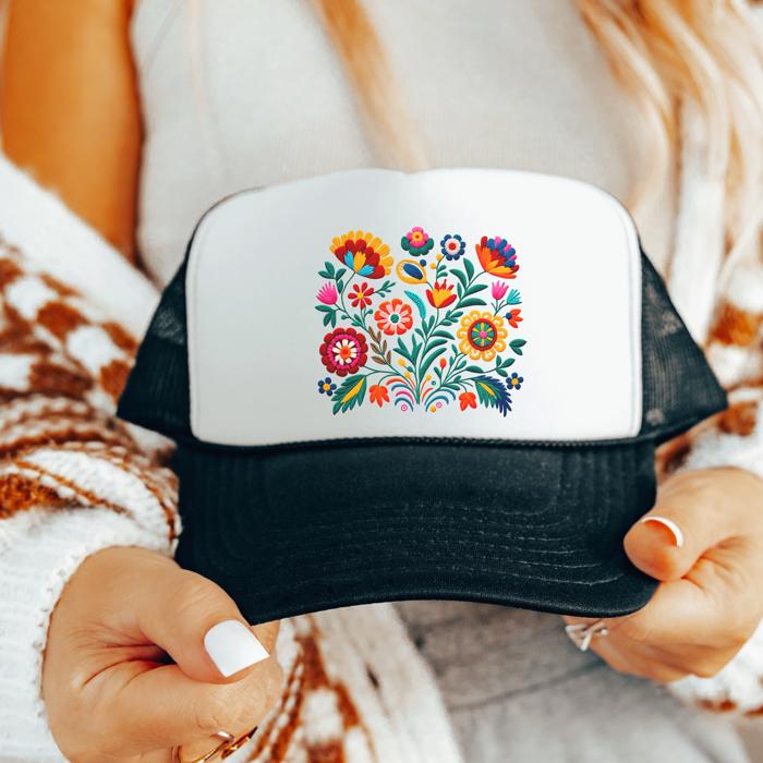 Colorful Faux Embroidery Spring Trucker Hat