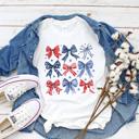 X-Small 4th of July Bows White T-shirt, Patriotic Bows Graphic Tee