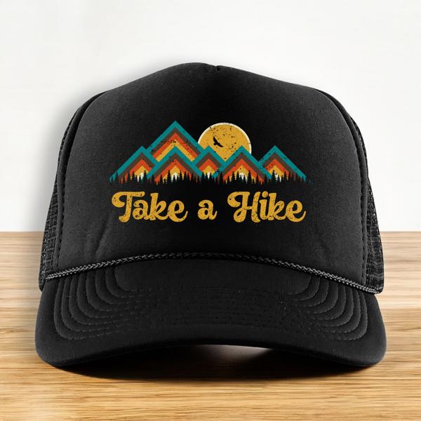 Take a Hike, Mountain Trucker Hat, Black