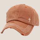 Orange Ivory Mini Embroidered Cross Distressed Cap, Choose Hat Color