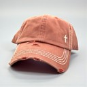  Mini Embroidered Cross Distressed Cap, Choose Hat Color