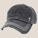Black Ivory Mini Embroidered Cross Distressed Cap, Choose Hat Color
