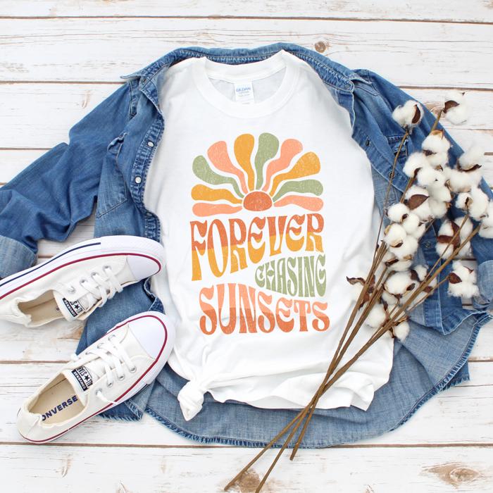 Forever Chasing Sunsets Retro T-Shirts, White