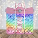 Purple Mermaid Rainbow Scales Kids Flip-Tp Leak-Proof Personalized Water Bottle