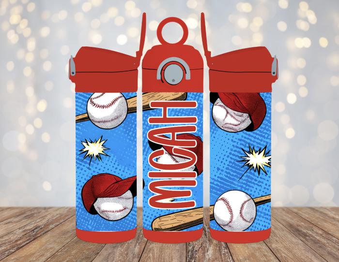 Baseball 12 oz Leak Proof Flip Top Personalized Water Bottle