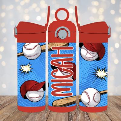 Baseball 12 oz Leak Proof Flip Top Personalized Water Bottle
