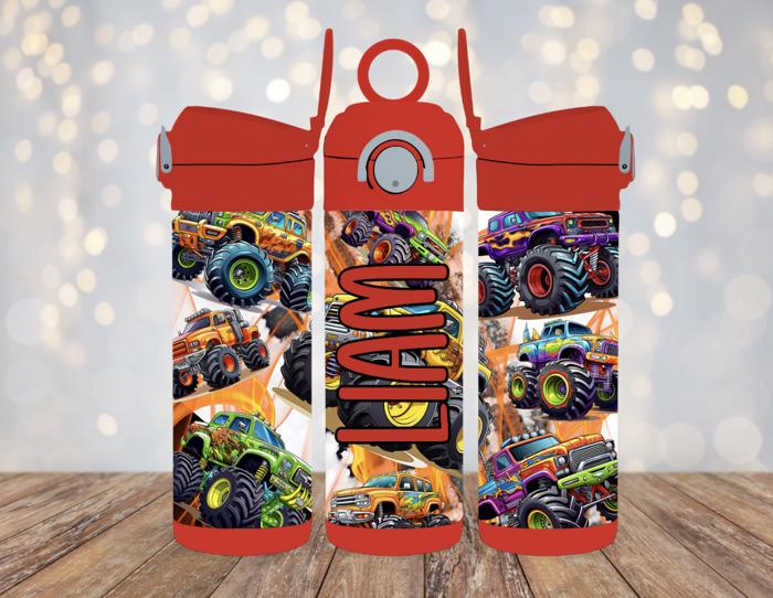 Monster Truck 12oz Personalized Flip Top Water Bottle