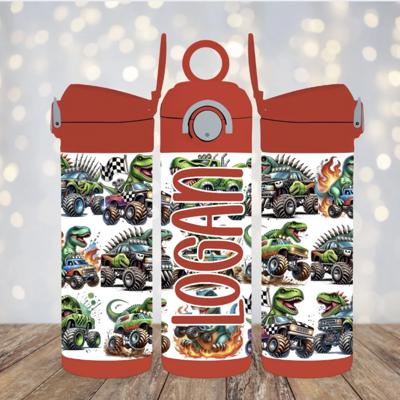 Monster Trucks and Dinosaurs Personalized 12 oz Kids Water Bottle