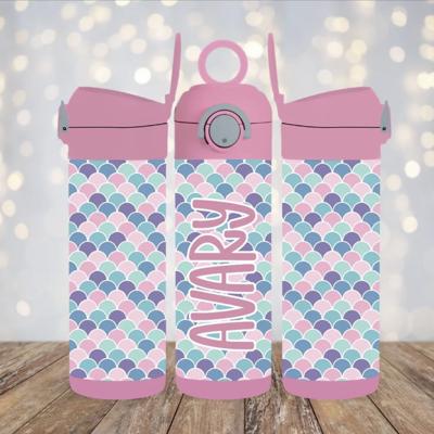 Mermaid Scales Pastel 12oz Flip Top Leak Proof Kids Water Bottle Tumbler