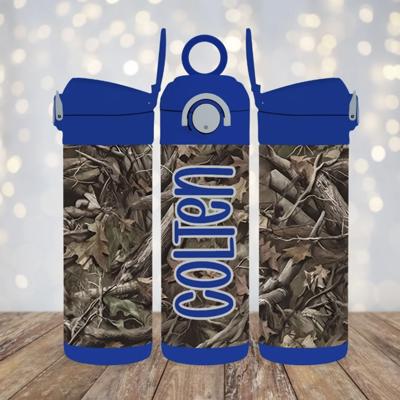 Camo 12 oz Personalized Flip Top Leak Proof Kids Water Bottle