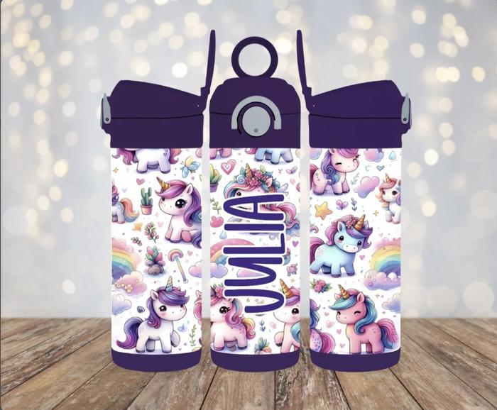 Unicorn Rainbow 12oz Flip Top Leak Proof Kids Water Bottle Tumbler