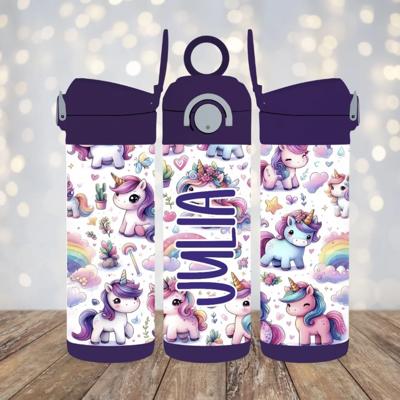 Unicorn Rainbow 12oz Flip Top Leak Proof Kids Water Bottle Tumbler