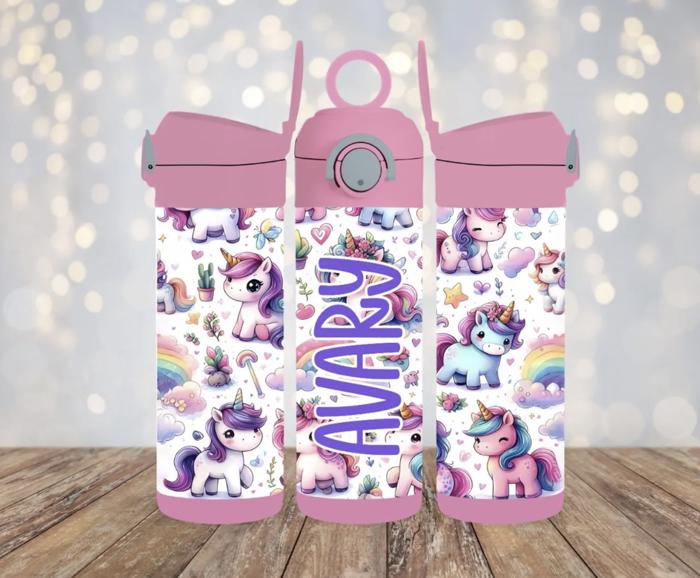 Unicorn Rainbow 12oz Flip Top Leak Proof Kids Water Bottle Tumbler
