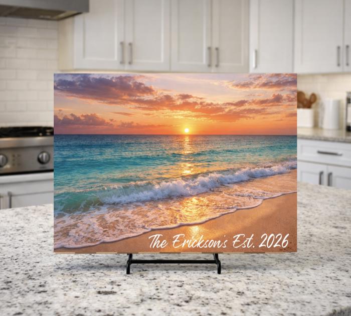 Ocean Beach Sunset 15" x 11" Personalized Tempered Glass Cutting Board
