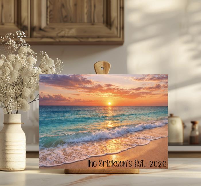 Ocean Beach Sunset 15" x 11" Personalized Tempered Glass Cutting Board