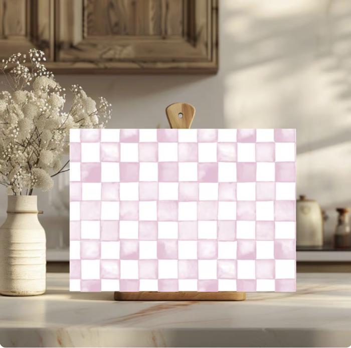 Pink Checkered 15" x 11" Tempered Glass Cutting Board