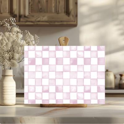 Pink Checkered 15" x 11" Tempered Glass Cutting Board