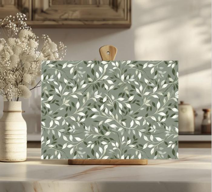 Sage Green Floral 15" x 11" Tempered Glass Cutting Board