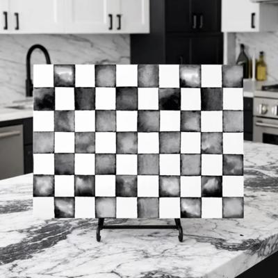Black and White 15" x 11" Tempered Glass Kitchen Cutting Board