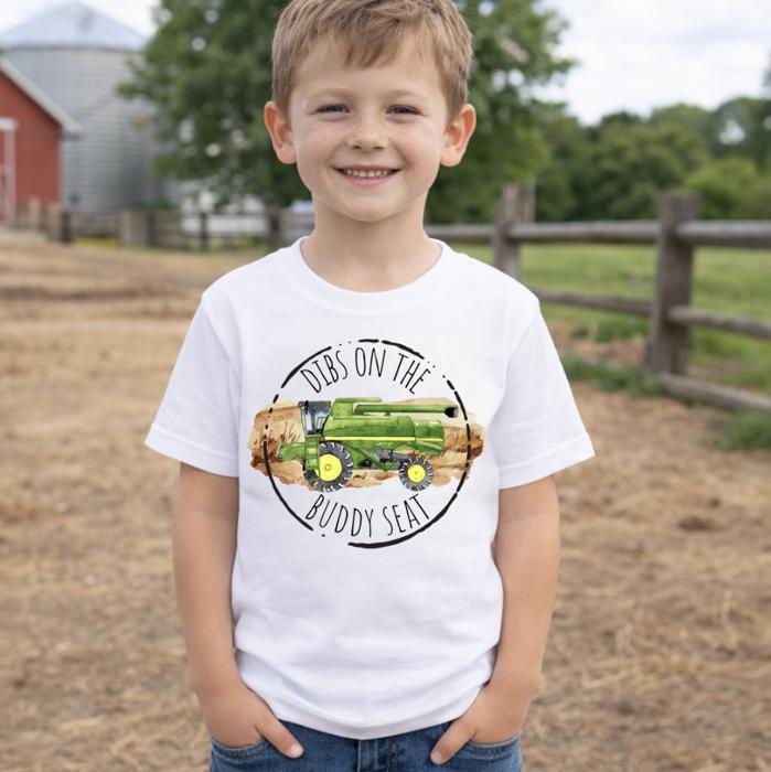 Dibs on the Buddy Seat Kids Harvest Farming Tee Shirt