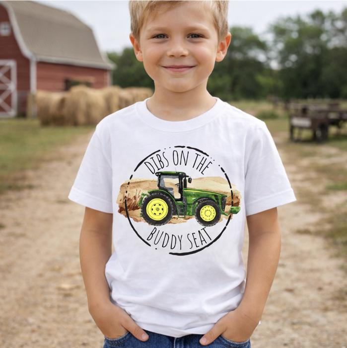Dibs on the Buddy Seat Kids Harvest Farming Tee Shirt