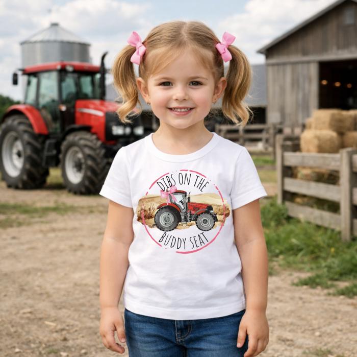 Dibs on the Buddy Seat Kids Harvest Farming Tee Shirt