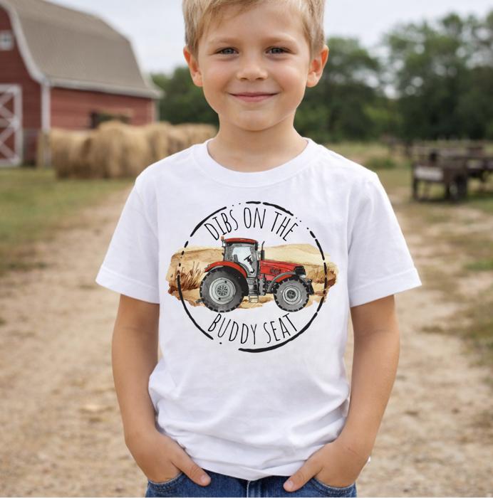 Dibs on the Buddy Seat Kids Harvest Farming Tee Shirt