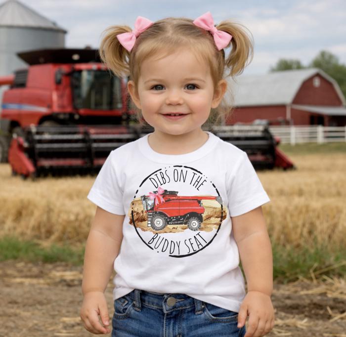 Dibs on the Buddy Seat Kids Harvest Farming Tee Shirt