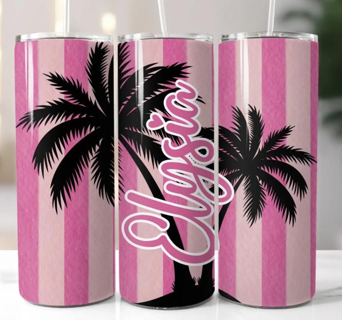Pastel Striped Tropical Personalized 20 oz Tumbler