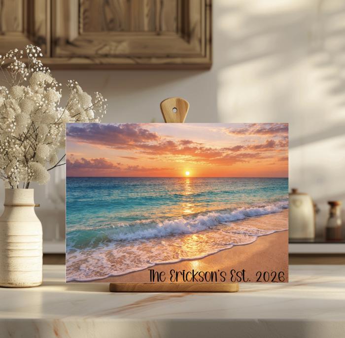 Ocean Beach Sunset 15" x 11" Personalized Tempered Glass Cutting Board
