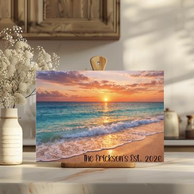 Ocean Beach Sunset 15" x 11" Personalized Tempered Glass Cutting Board