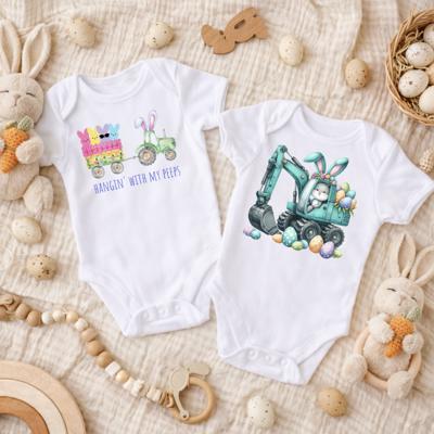 Easter Baby Boy Bodysuits, Tractor and Dozer