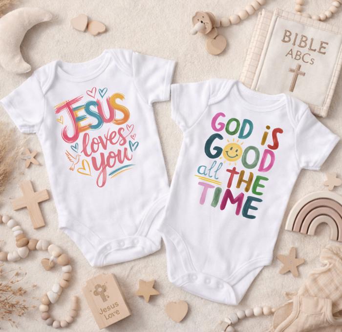 Jesus Loves You, God is Good Baby Bodysuit
