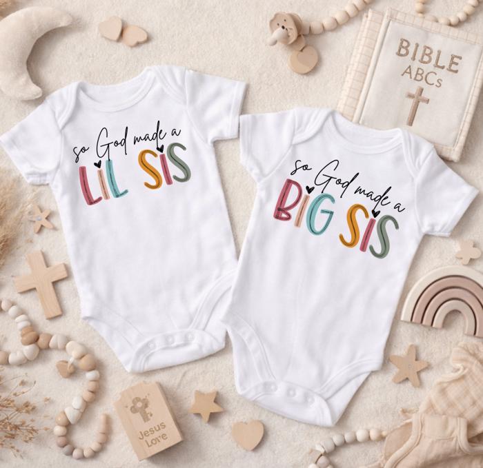 So God Made a Lil Sis, Big Sis Girls Baby Bodysuit
