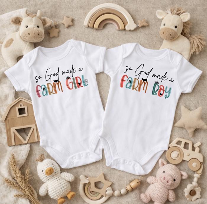 So God Made a Farm Girl Farm Boy Baby Bodysuit