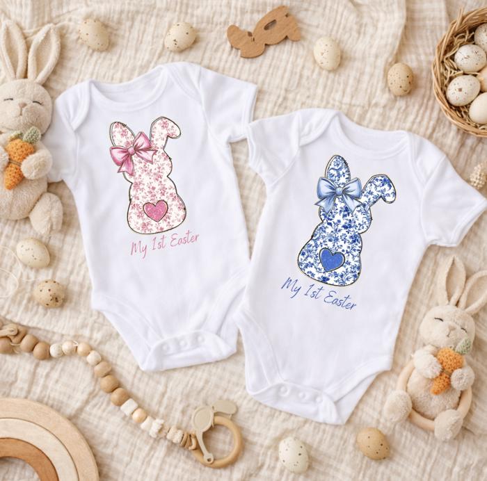 My 1st Easter Toile Chinoiserie Baby Bunny Bodysuit