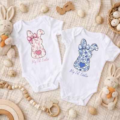 My 1st Easter Toile Chinoiserie Baby Bunny Bodysuit